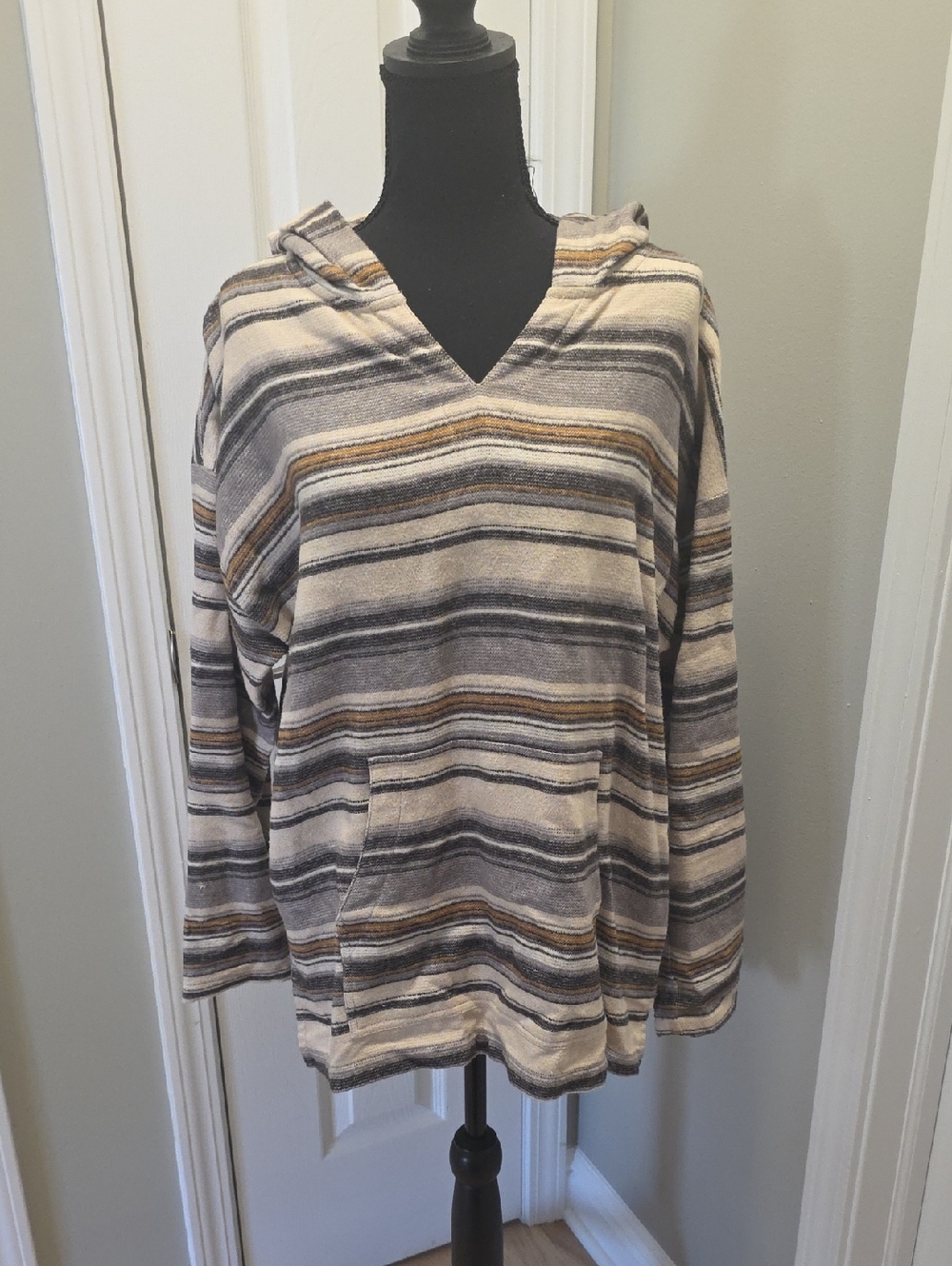 North River Outfitters Striped Hoodie - Cream & Gray
